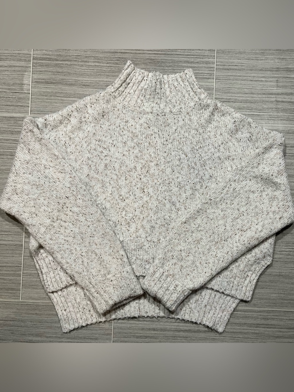 Cream Speckled Mock Neck Sweater - SHEIN - Medium